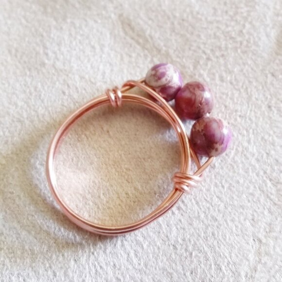 Pink + Mauve Sea Sediment Jasper! Feminine Beaded Ring - Sturdy Everyday Wear! - Picture 5 of 6